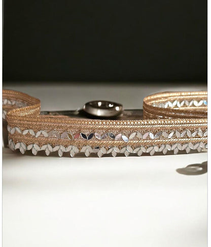 Border Mirror Work trim Embroidered Belt Antique Gold Trim For Choker Kaftan saree Suit