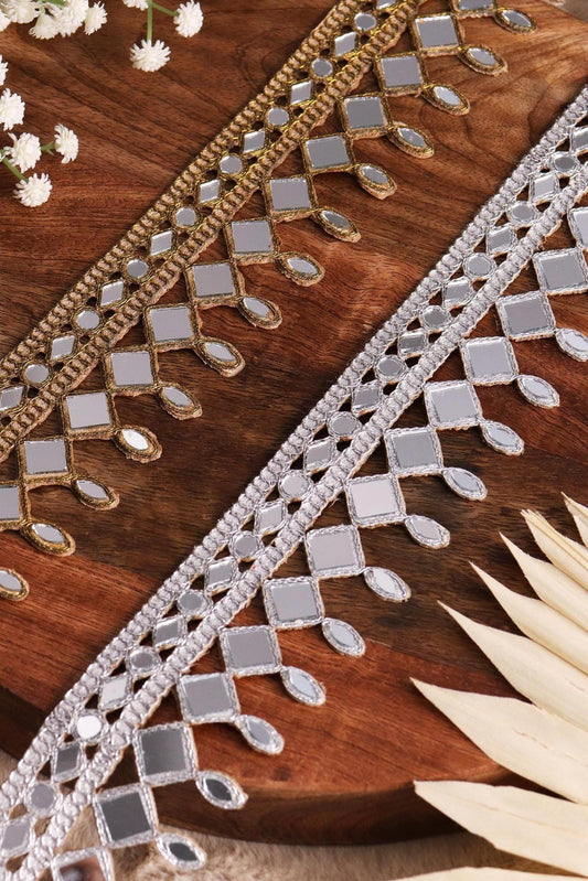 Gold Mirror Fabric Lace Embellished Indian Trim DIY Jewelry Lace Costume Trim