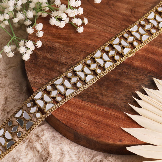 Gold Mirror Trim Indian Lace Jewelry Wedding Dress Choker DIY Embroidered Lace