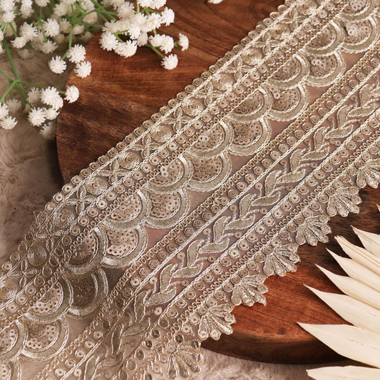 Delicate Gold Hand Embroidery Lace Trim for Wedding Dress Bridal Veil Sequin Lace