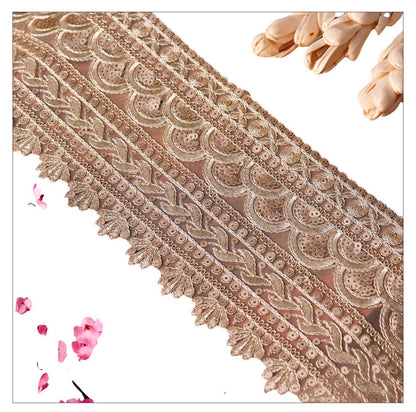 Delicate Gold Hand Embroidery Lace Trim for Wedding Dress Bridal Veil Sequin Lace