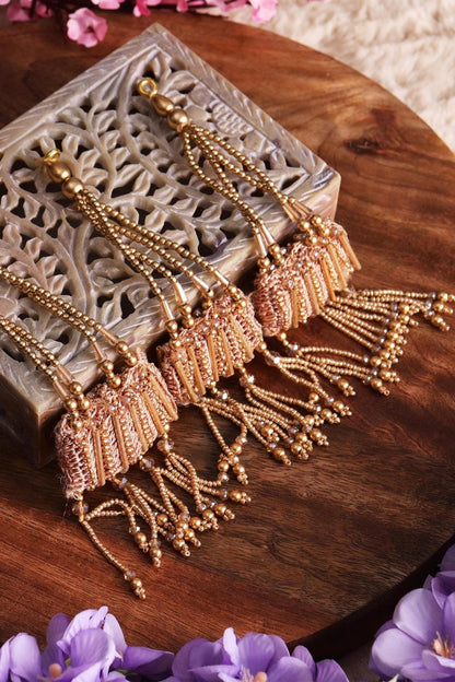 Gold Beaded Tassel Crochet Pearl Multi String Tassel Indian Dress Bridal Wear Waist Belt