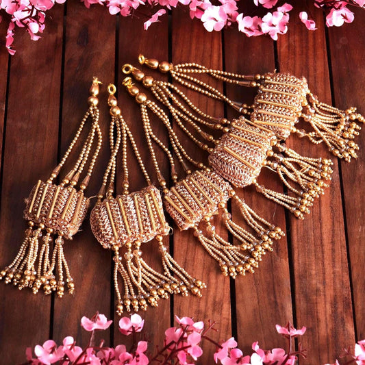 Gold Beaded Tassel Crochet Pearl Multi String Tassel Indian Dress Bridal Wear Waist Belt