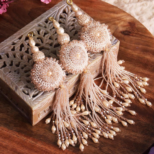 Gold Beaded Decorative Crochet Tassel Pearl Glass Bead Curtain Hanging Indian Tassel