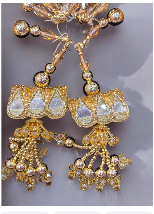 Gold Mirror Work Tassel Trim Crystal Embroidery Decorative Tassel Hanging