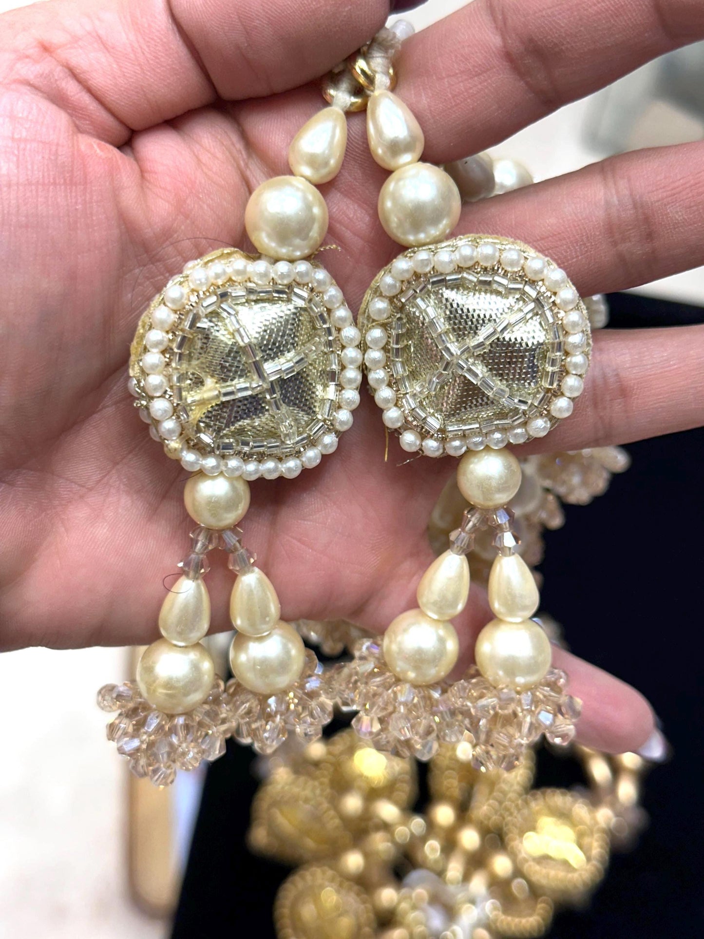 Embroidered Gota Tassel Hanging with Crystal Beads