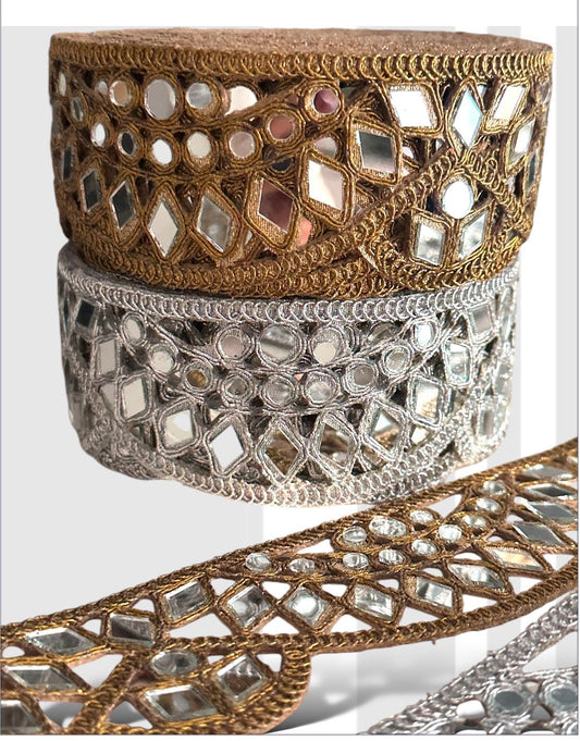 Rose Gold Scallop Hand Mirror Work Border Mirror Belt Mirror Costume add on Band Kaftan Jewellery