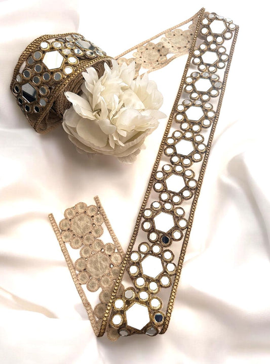 Cinturon Espejo Gold Mirror Cutwork Choker Band Dress Belt Symmetric Flower Pattern