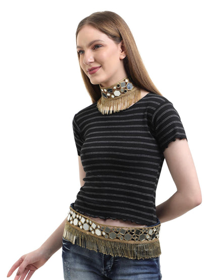 Gold Fringe Tassel Mirror Waist Belt Choker Set for Women Indian Wedding Jewelry