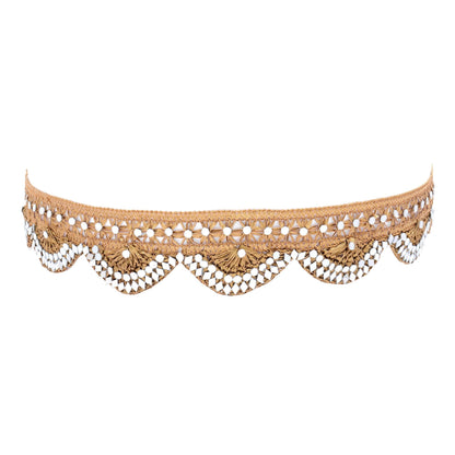 Gold Fabric Mirror Waist Belt Choker Necklace Unique Handmade Jewelry Ethnic Art Indian Vibrant Lace Boho
