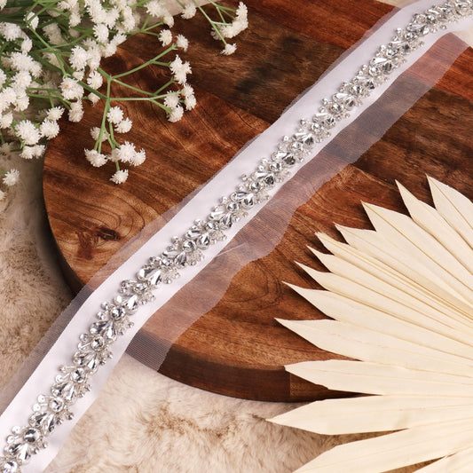Premium Silver Rhinestone Crystal Trim Handmade Bridal Sewing Dressmaking Lace