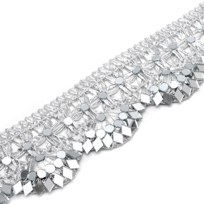 Silver Mirror Lace Belt And Choker Jewelry Gift Set Indian Enbroidery Decorative Accessory