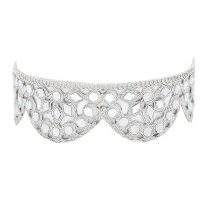 Silver Choker Necklace Handmade Boho Gothic Style Jewelry Vintage Look Fabric Choker