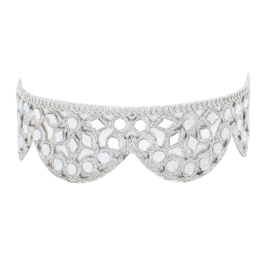 Silver Choker Necklace Handmade Boho Gothic Style Jewelry Vintage Look Fabric Choker