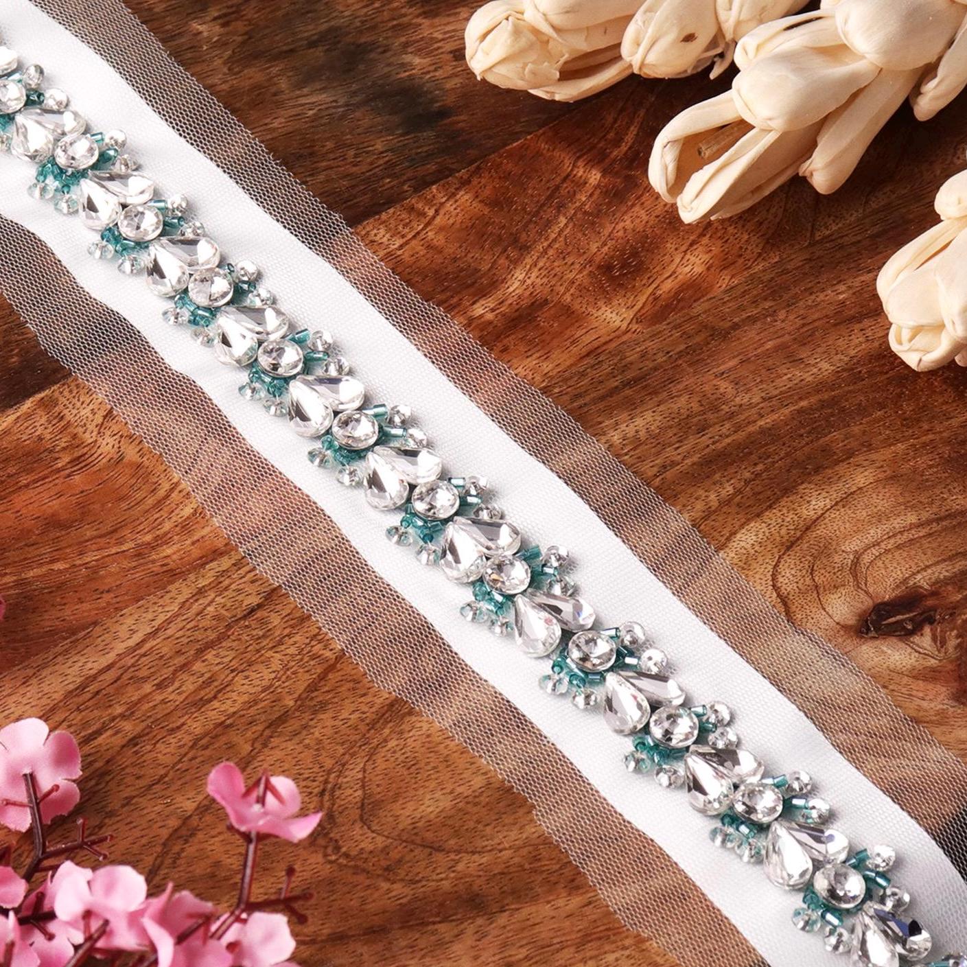 Elevate Your Bridal Look with this Handmade Luxury Rhinestone Crystal Lace Trim
