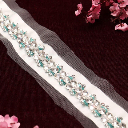 Rhinestone Crystal lace Veil Trim Green