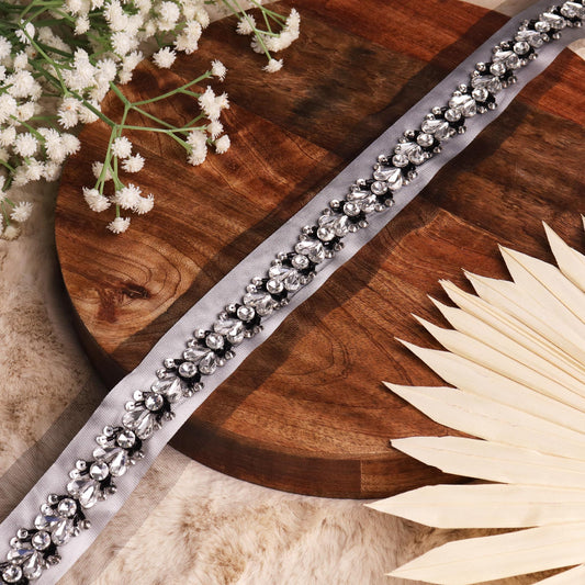 Elevate Your Bridal Look with this Handmade Luxury Rhinestone Crystal Lace Trim