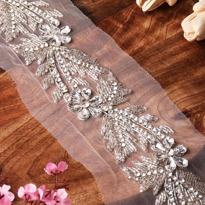 Hand Embroidered Trim Big Crystal Lace Bridal Couture For Wedding Veil Bridesmaid Dress