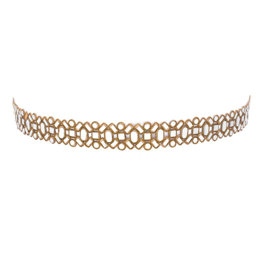 Symmetric Mirror Belt Pattern Old Gold Antique Geometric Cutwork Glamourous saree trim