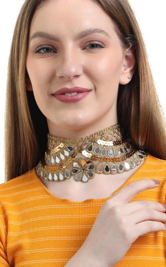 Flower Sequin Choker Mirror Necklace Waist Belt Trendy Festival Jewelry Unique Floral Accessory Handmade