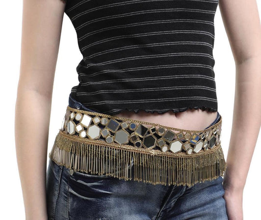 Gold Fringe Tassel Mirror Waist Belt Choker Set for Women Indian Wedding Jewelry