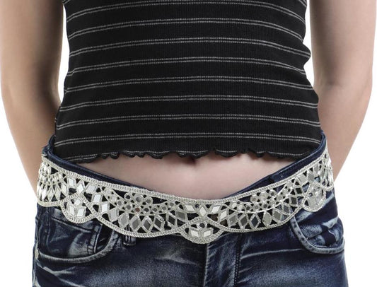 Mirror Belt Sparkling Crystal Choker Lace Waist Belt Gift Set Combo Bohemian Jewelry