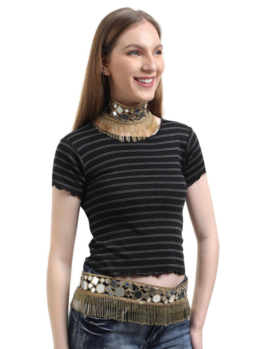 Tassel Choker Necklace Jewelry Mirror Fabric Statement Neckband Handmade Accessory