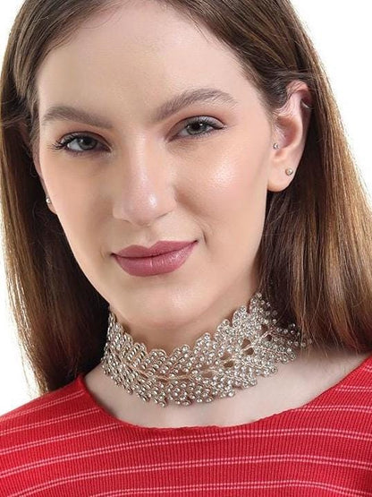 Glitter Choker Necklace Zircon Jewelry Fabric Statement
