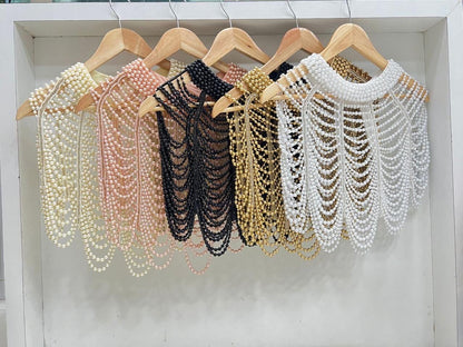 Rhinestone Pearl Handmade Bridal Cape Wedding Veil Shoulder Coverup