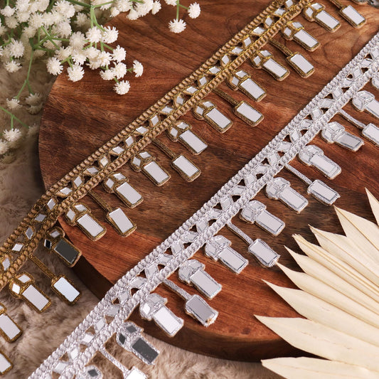 Gold Mirror Trim Embellished Pendant Fabric Lace Jewellery Making Crafting Trim DIY Costume Lace