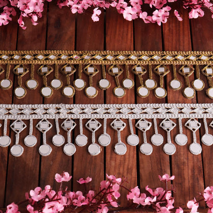 Gold Mirror Trim Embellished Geometric Fabric Lace Jewelry Making Crafting Trim DIY
