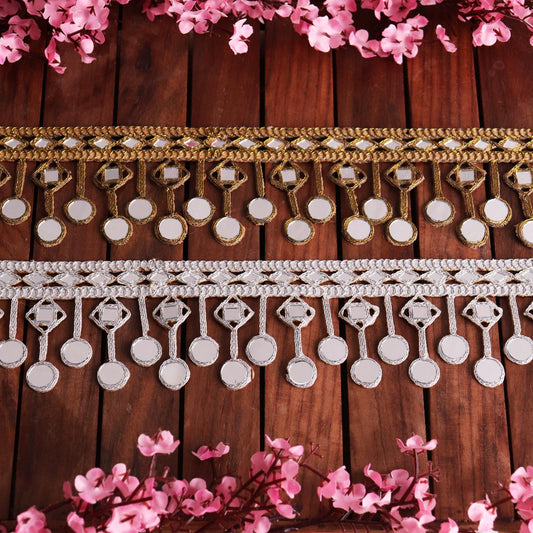 Gold Mirror Trim Embellished Geometric Fabric Lace Jewelry Making Crafting Trim DIY