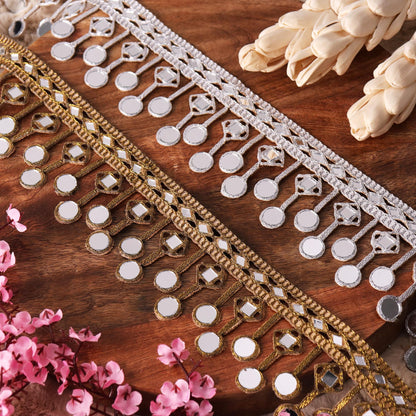 Gold Mirror Trim Embellished Geometric Fabric Lace Jewelry Making Crafting Trim DIY