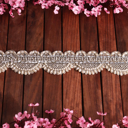 Gold Indian Trim Pearl Work Lace Embellish Handmade Bridal Veil and Dress Trim