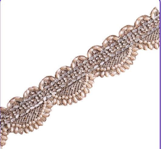 Gold Indian Trim Pearl Work Lace Embellish Handmade Bridal Veil and Dress Trim