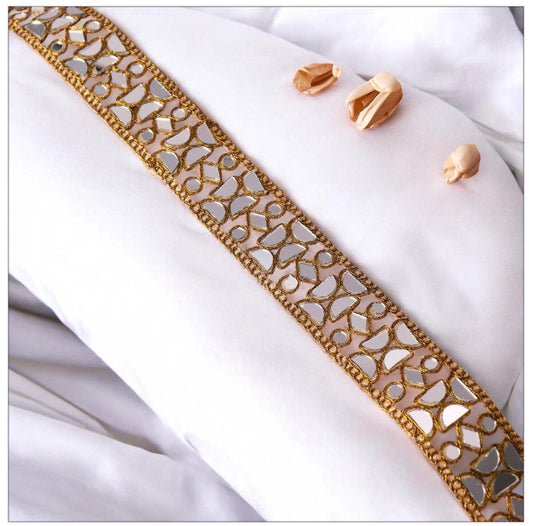 Gold Mirror Trim Indian Lace Jewelry Wedding Dress Choker DIY Embroidered Lace
