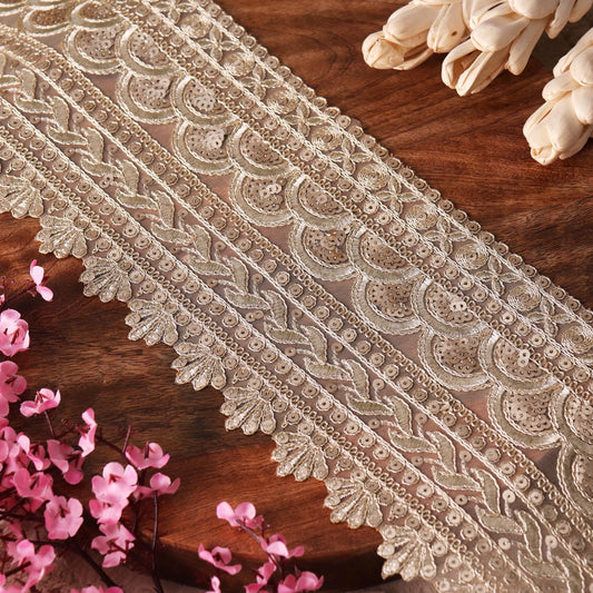 Delicate Gold Hand Embroidery Lace Trim for Wedding Dress Bridal Veil Sequin Lace