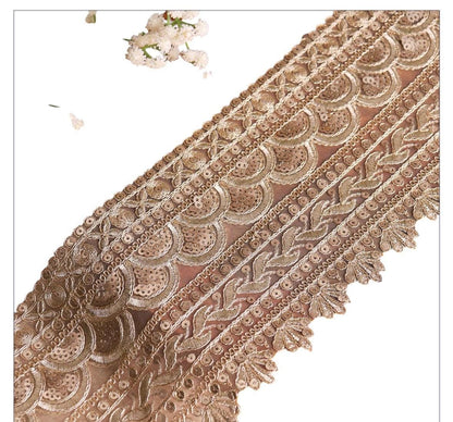 Delicate Gold Hand Embroidery Lace Trim for Wedding Dress Bridal Veil Sequin Lace