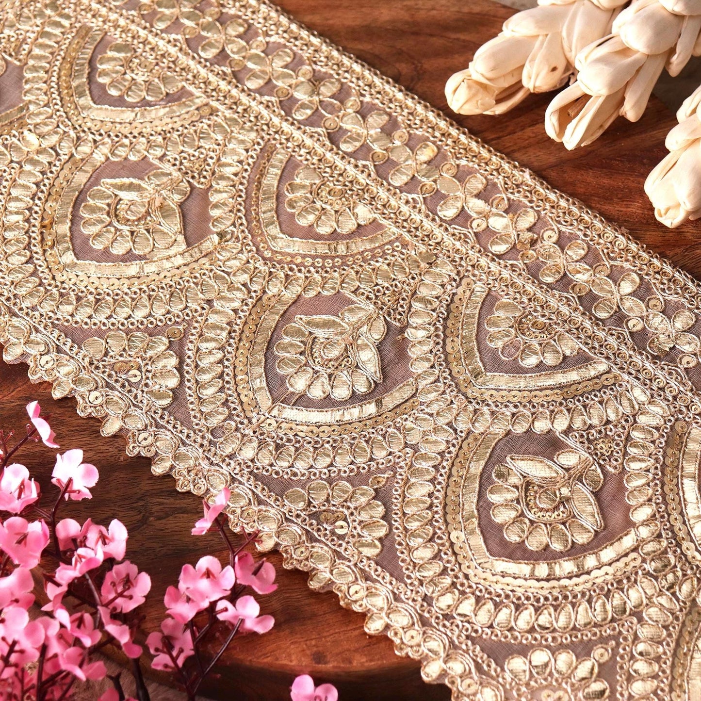 Gold Gota Patti Lace Border Broad Indian Saree Border Bridal Dress Lace