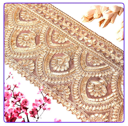 Gold Gota Patti Lace Border Broad Indian Saree Border Bridal Dress Lace