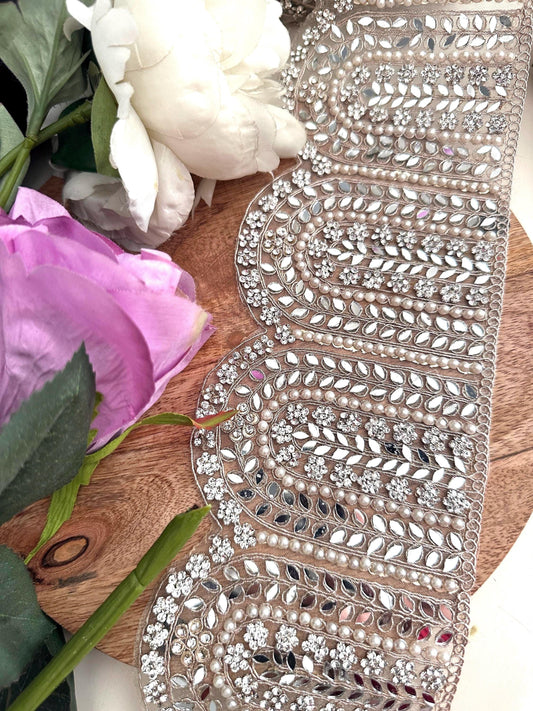 Indian Handmade Wedding Veil Border Lace with Pearl and Zircon Stone