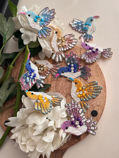 Bird Hand Embroidery Rhinestone Patch Sequin Applique Beaded Bird Patch