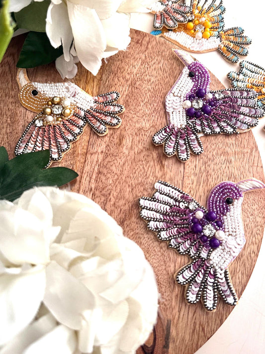 Bird Hand Embroidery Rhinestone Patch Sequin Applique Beaded Bird Patch