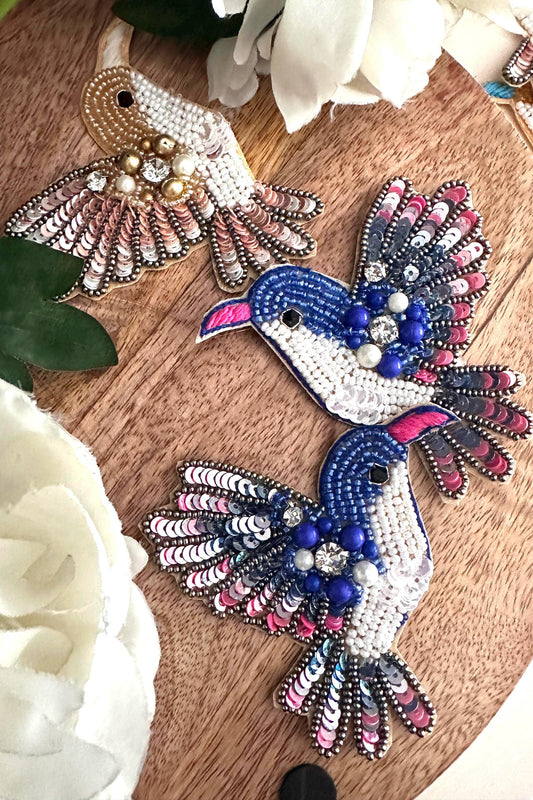 Bird Hand Embroidery Rhinestone Patch Sequin Applique Beaded Bird Patch