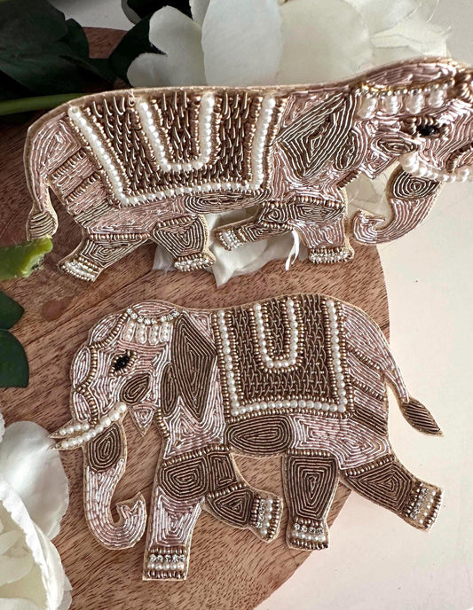 Handcrafted Beaded Elephant Appliques for DIY Projects Indian-Inspired Embroidered Patch