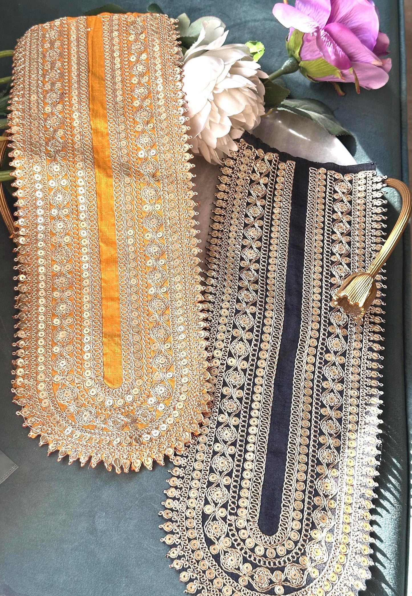 Handmade Gold Embellishment Floral Neckline Collar