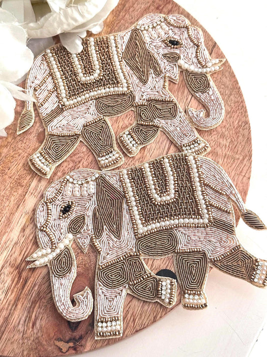 Handcrafted Beaded Elephant Appliques for DIY Projects Indian-Inspired Embroidered Patch