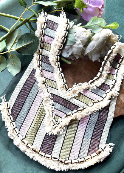 Neckline Patch Sew On Hand Embroidered Beadwork Glass Bead With Shell Lace