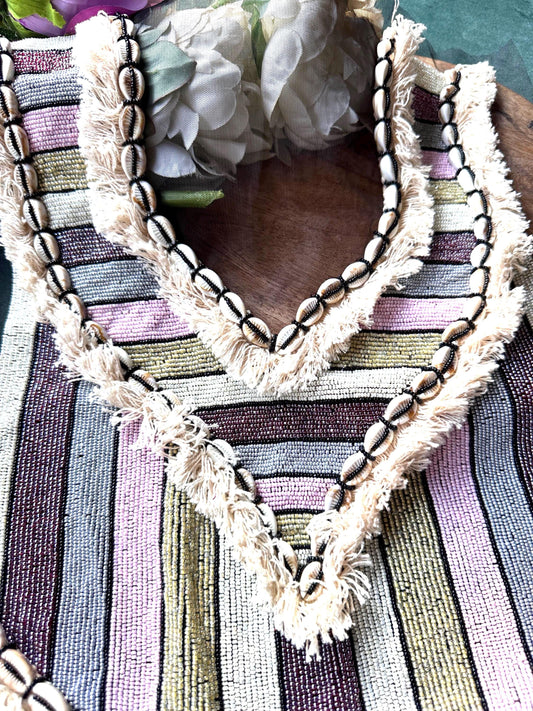 Neckline Patch Sew On Hand Embroidered Beadwork Glass Bead With Shell Lace