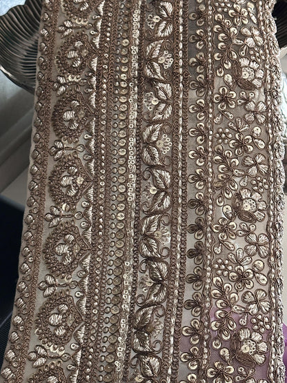 Gold Embroidered Sequin Floral Lace Indian Handmade Zari Border Bohemian Lace Border